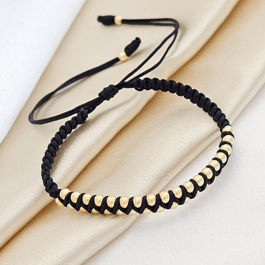 PULSERA GOLD MACRAME # 3 MULTIBALIN NEGRA