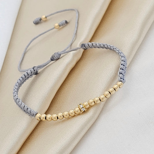 MJ PULSERA MACRAME GOLD#3 Y CIRCONIA GRIS