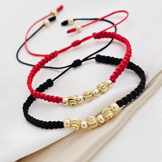 MJ PULSERA DUO GOLD ITALIANO # 5 DORADO # 6,4 ROJA Y NEGRA