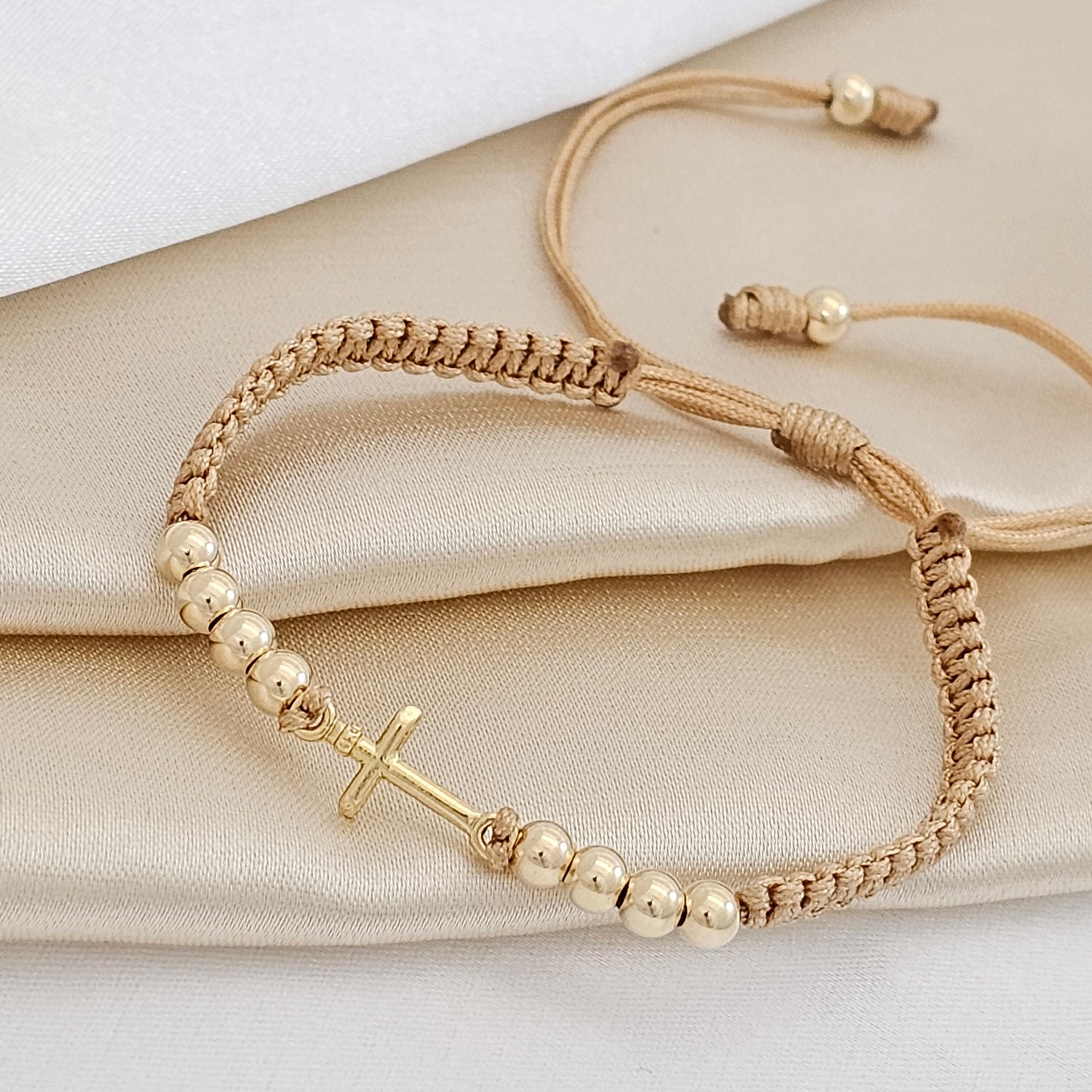 MJ PULSERA GOLD # 4 DIJE CRUZ BEIGE