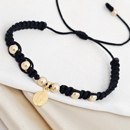 PULSERA GOLD # 5#4 DIJE MINI GUADALUPE NEGRA