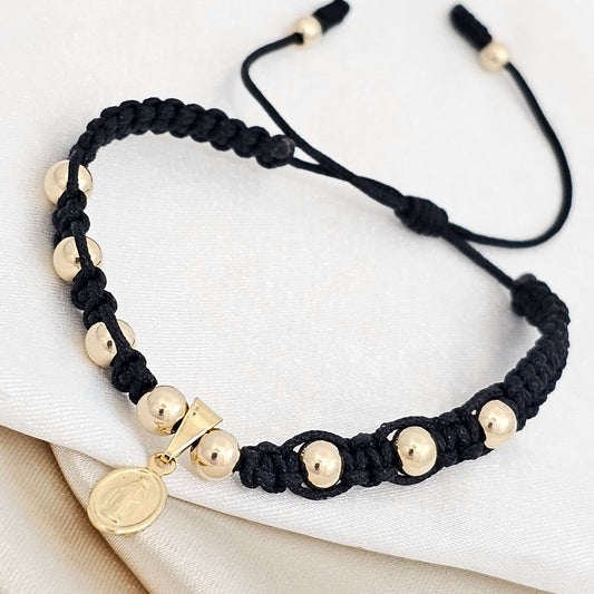 PULSERA GOLD # 5 DIJE MINI MILAGROSA NEGRA