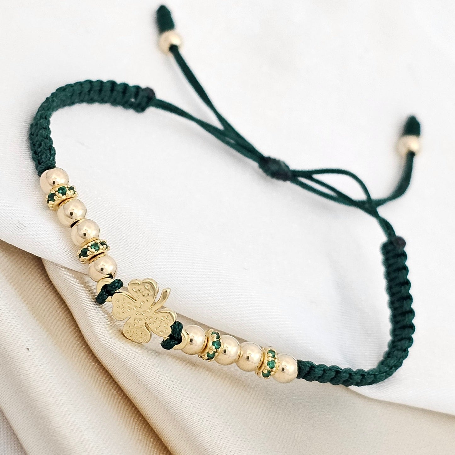 PULSERA GOLD # 4 HERRAJE TREBOL CIRCONES VERDE