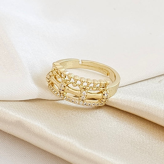 ANILLO ELEGANTE MUJER CIRCONES DORADO RF K4334