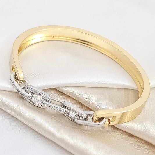 BRAZALETE LISO DORADO CON CADENA PLATEADO RF K4925