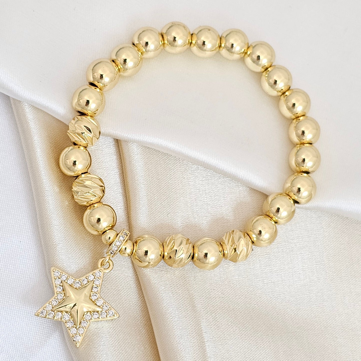 PULSERA FLEXIBLE BALIN LISO Y DIAMANTADO CON ESTRELLA DORADO RF K4756