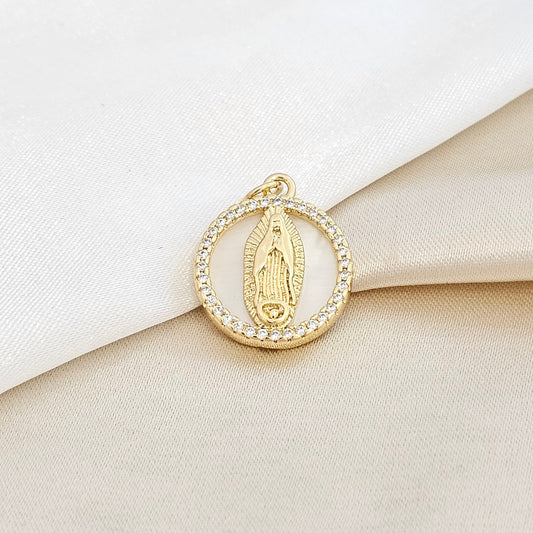 DIJE CIRCULO BLANCO VIRGEN DE GUADALUPE DORADO RF K4511