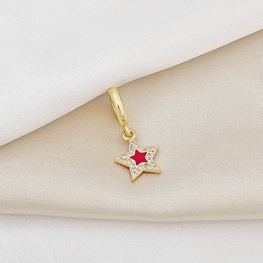 CHARM MINI ESTRELLA ROJA CIRCONES DORADO RF K5375