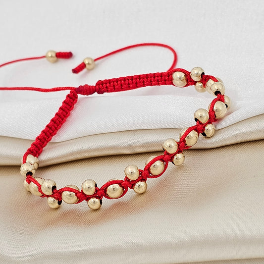 MJ PULSERA MACRAME GOLD # 4 - 5 / BALIN INTERCALDO ROJA