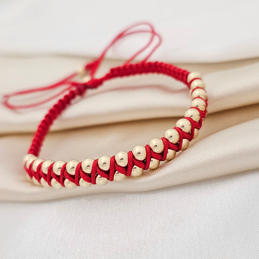 PULSERA GOLD  MACRAME  # 4 MULTIBALIN ROJA