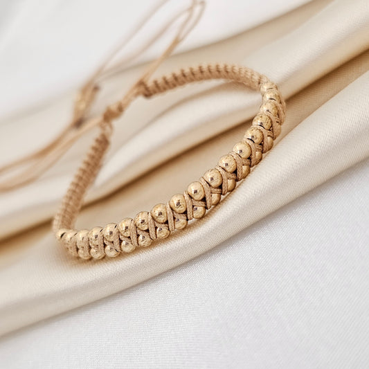 PULSERA GOLD  MACRAME  # 3 MULTIBALIN BEIGE