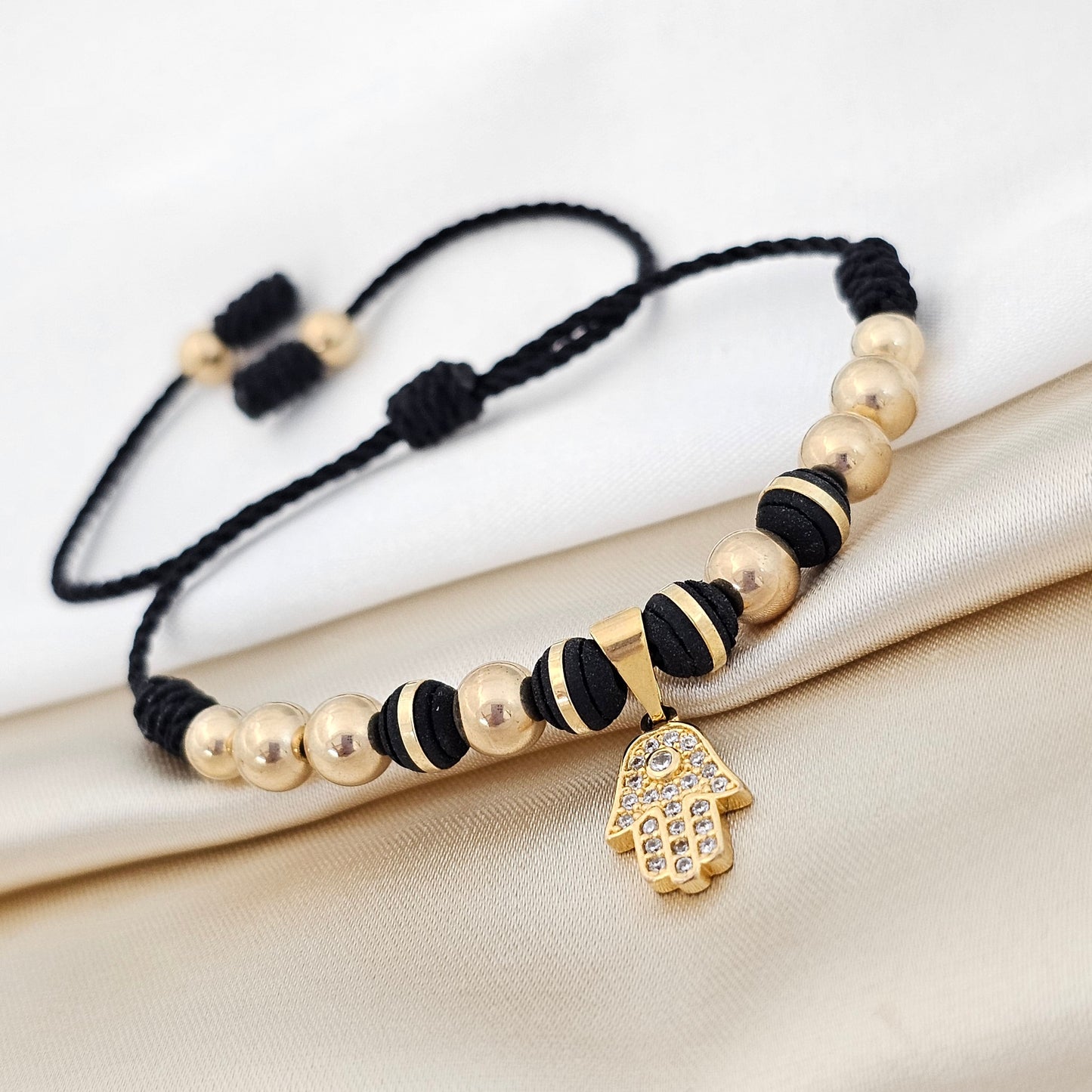 MJ PULSERA MANO HAMSA GOLD #6 #5 NEGRA