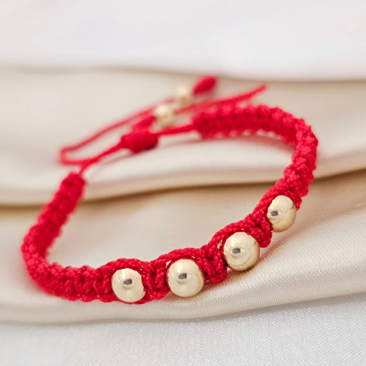 MJ PULSERA MACRAME GOLD #6 ROJA