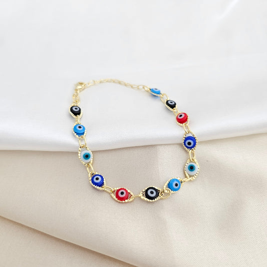 PULSERA OJO TURCO MULTICOLOR 16CMS + EXT LAM18K - 54061